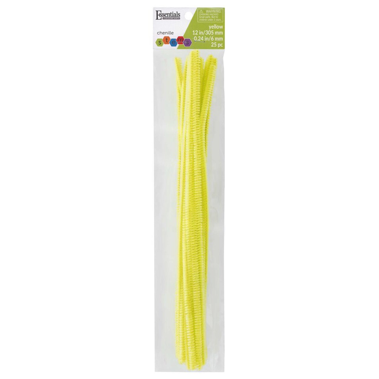 Essentials By Leisure Arts Chenille Stems Yellow, 12 Inch 6mm, Bendable Craft Pipe Cleaners for DIY Projects, Dolls, Animals, Ornaments, and Decorations, 25 Pack